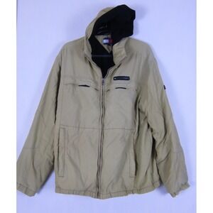 VINTAGE Tommy Hilfiger Jacket Mens L Yellow Outdoors Coat Hooded Nylon